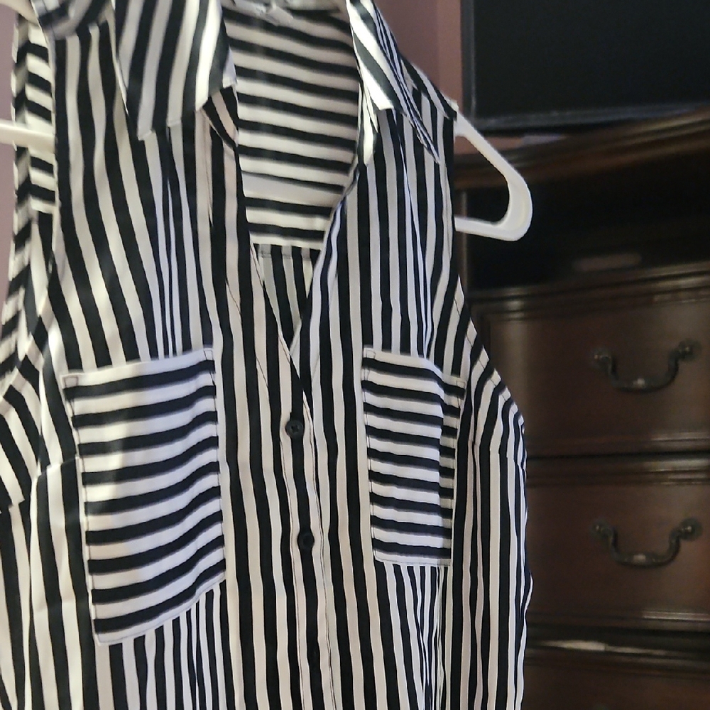 Express Black and White Striped Top
